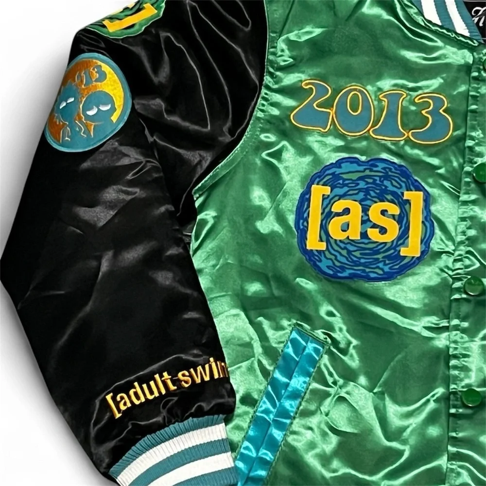 Headgear Classics Green Satin Varsity Jacket Rick & Morty Youth Kids Small Retro